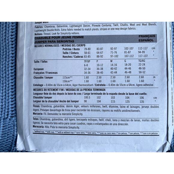 Simplicity 7275 Sewing pattern Jumper straight skirt size xs s m l - Picture 5 of 5